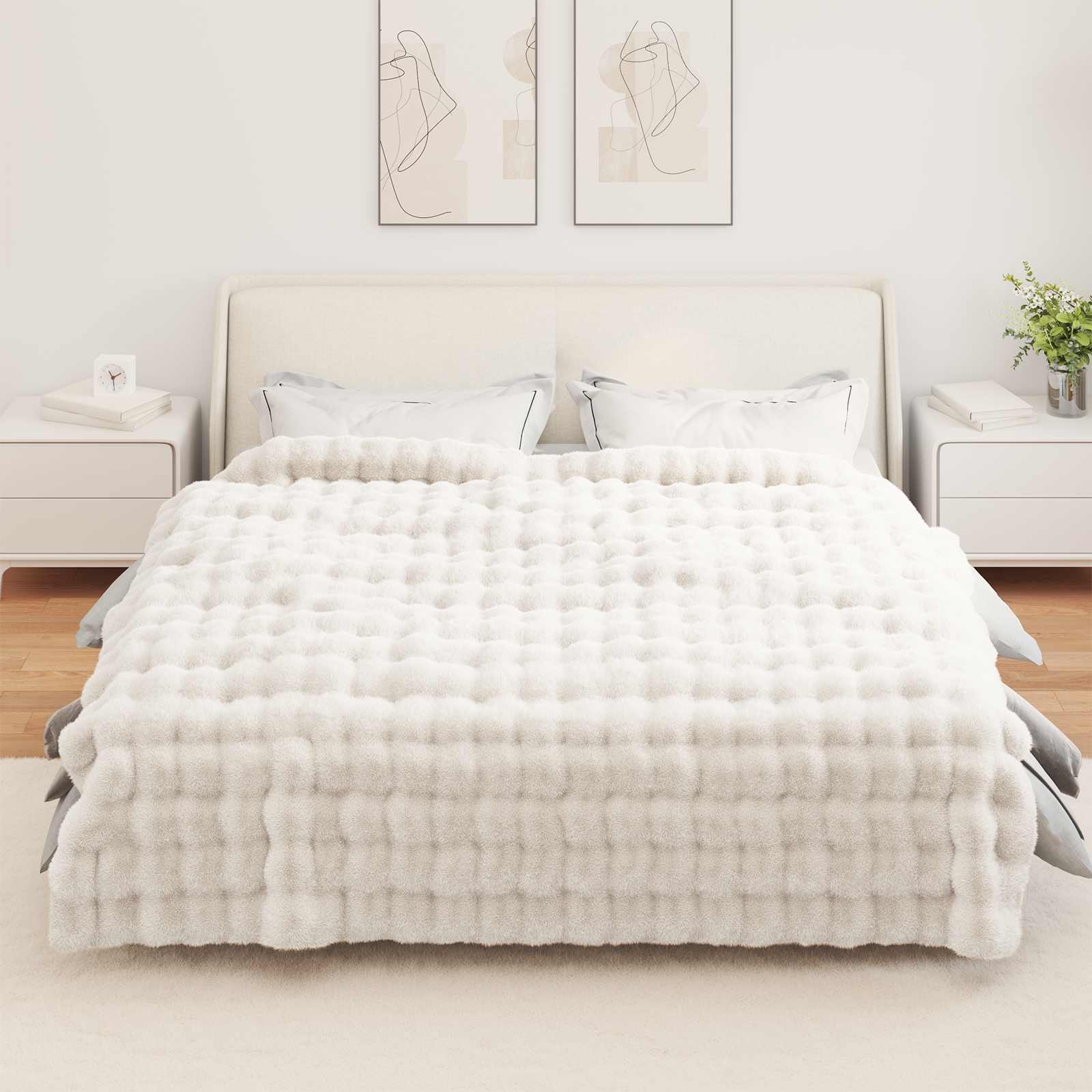 Protuklizna deka od umjetnog zečjeg krzna Olite 4 pcs Bijela