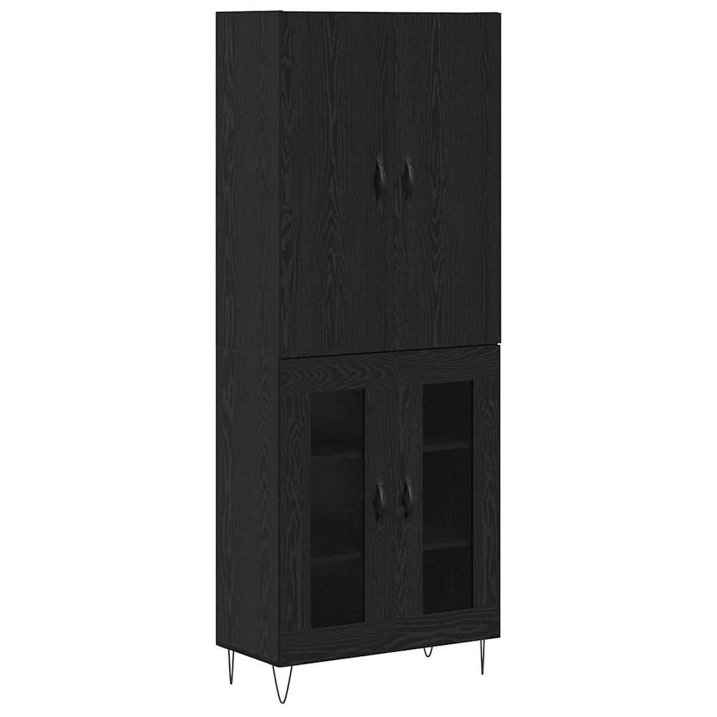 Highboard 2 pcs Crni hrast Inženjersko drvo i staklo
