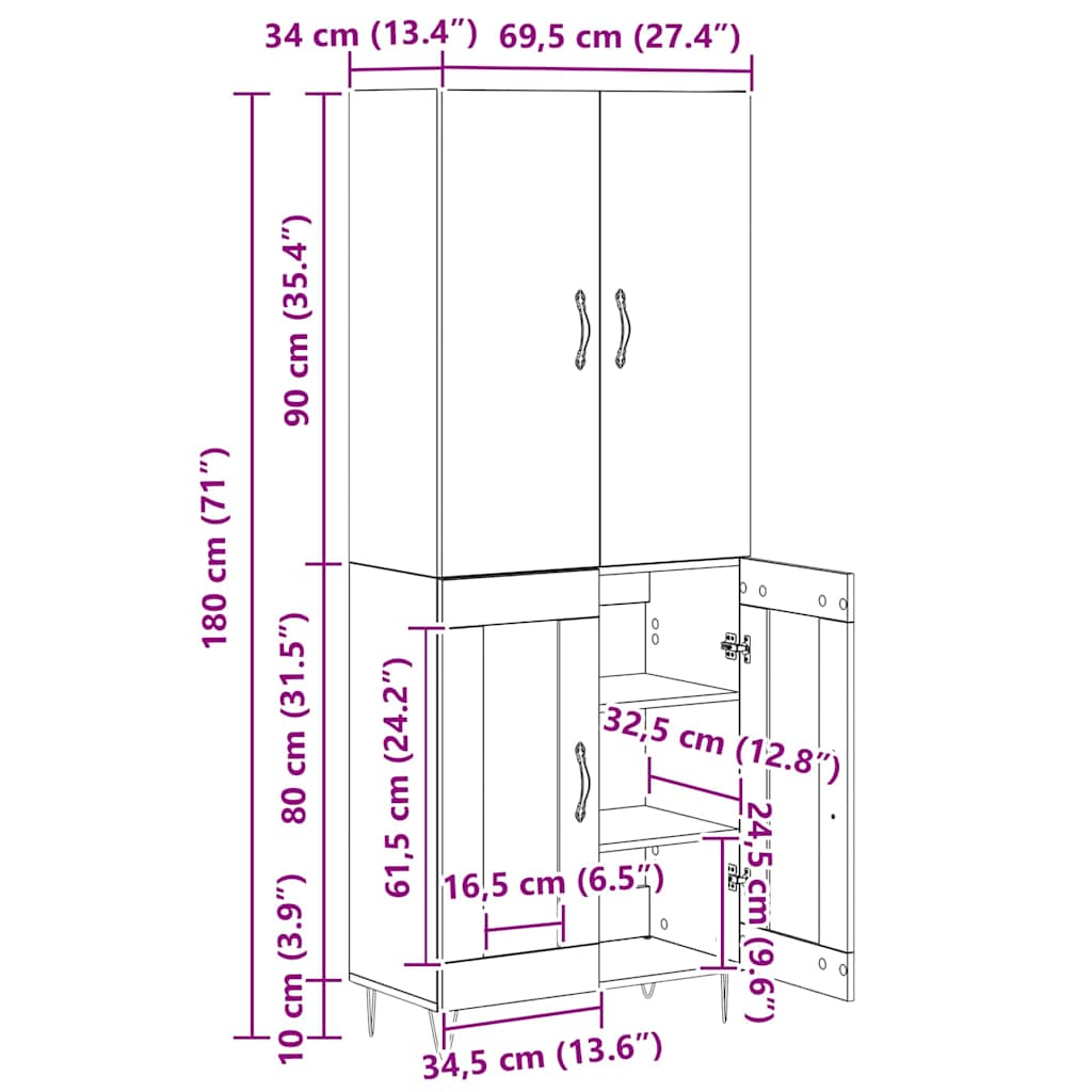 Highboard 2 pcs Crni hrast Inženjersko drvo i staklo