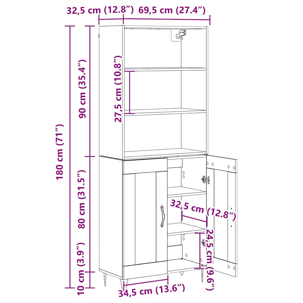 Highboard 2 pcs Staro drvo Konstruirano drvo