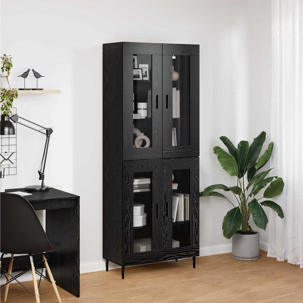 Highboard 2 pcs Crni hrast Inženjerska drva i staklo
