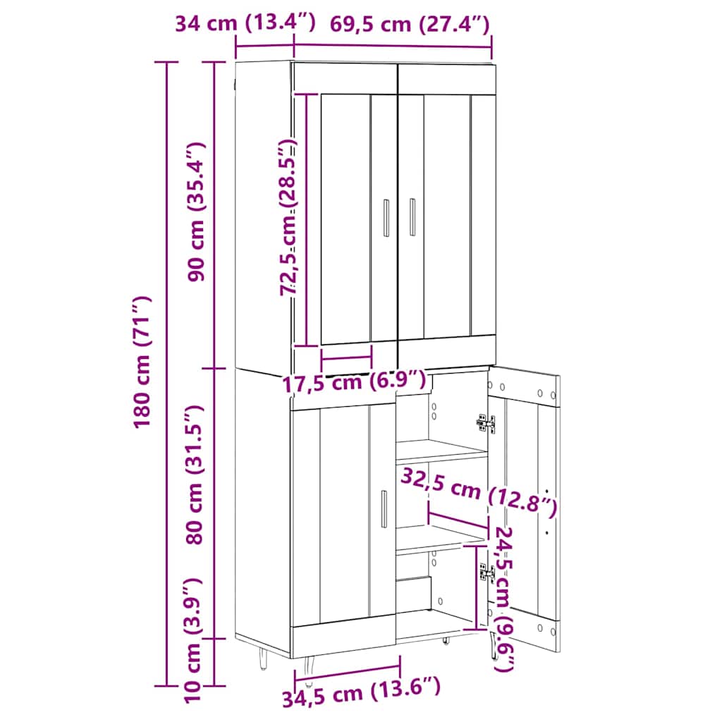 Highboard 2 pcs Staro drvo Konstruirano drvo