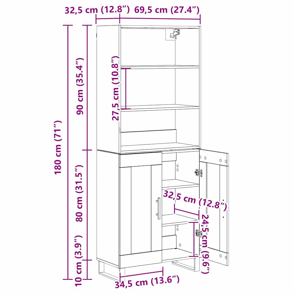 Highboard 2 pcs Crni hrast Konstruirano drvo