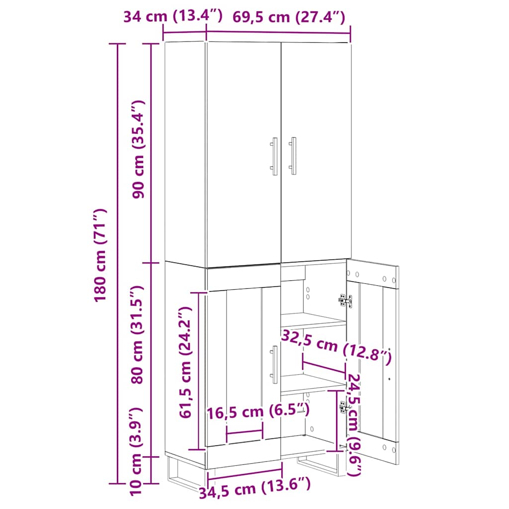 Highboard 2 pcs Staro drvo 69,5 x 34 x 180 cm