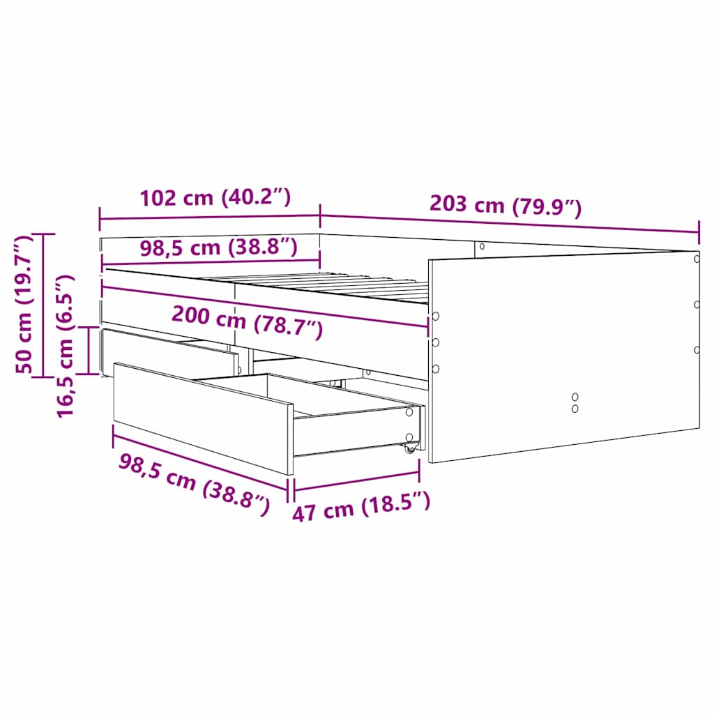 Krevetna konstrukcija s ladicama Staro drvo 100 x 200 cm