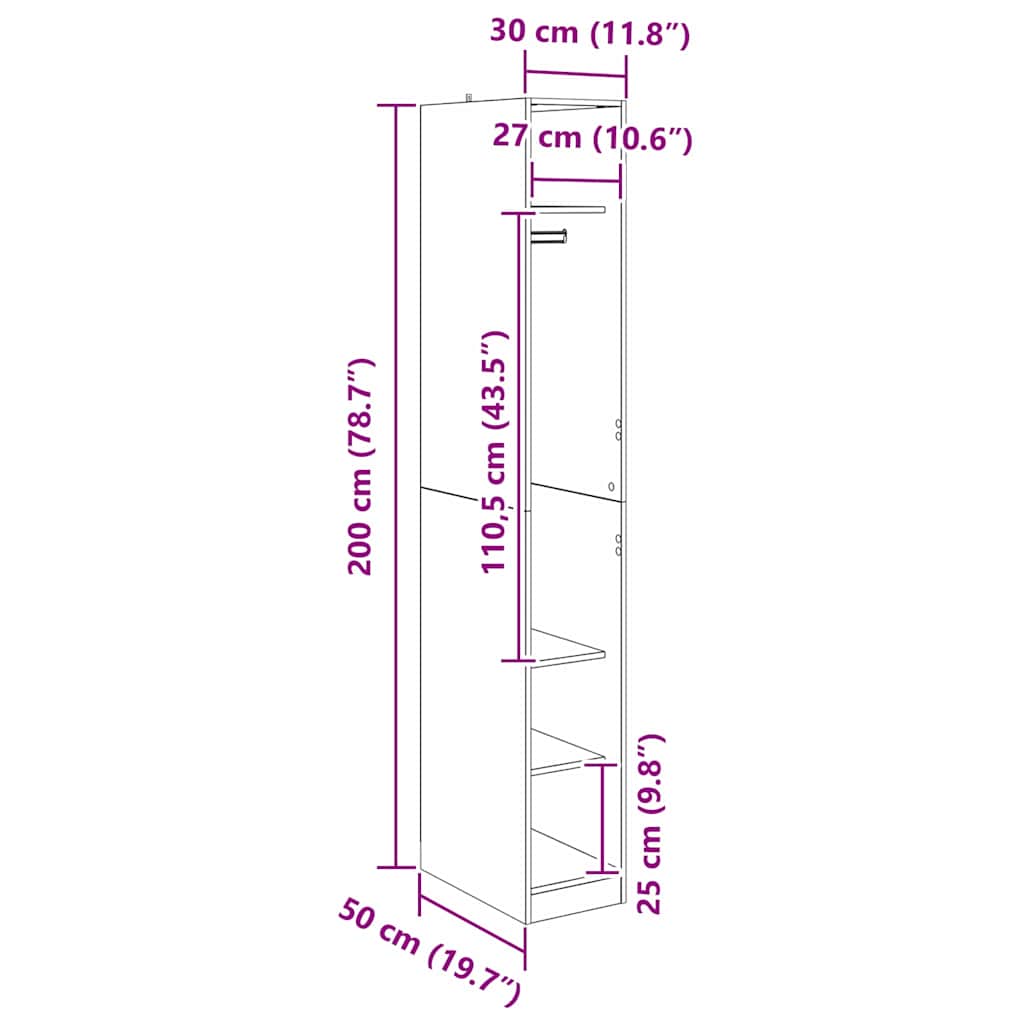 Ormarić s policom Crni hrast 50 x 30 x 200 cm Konstruirano drvo
