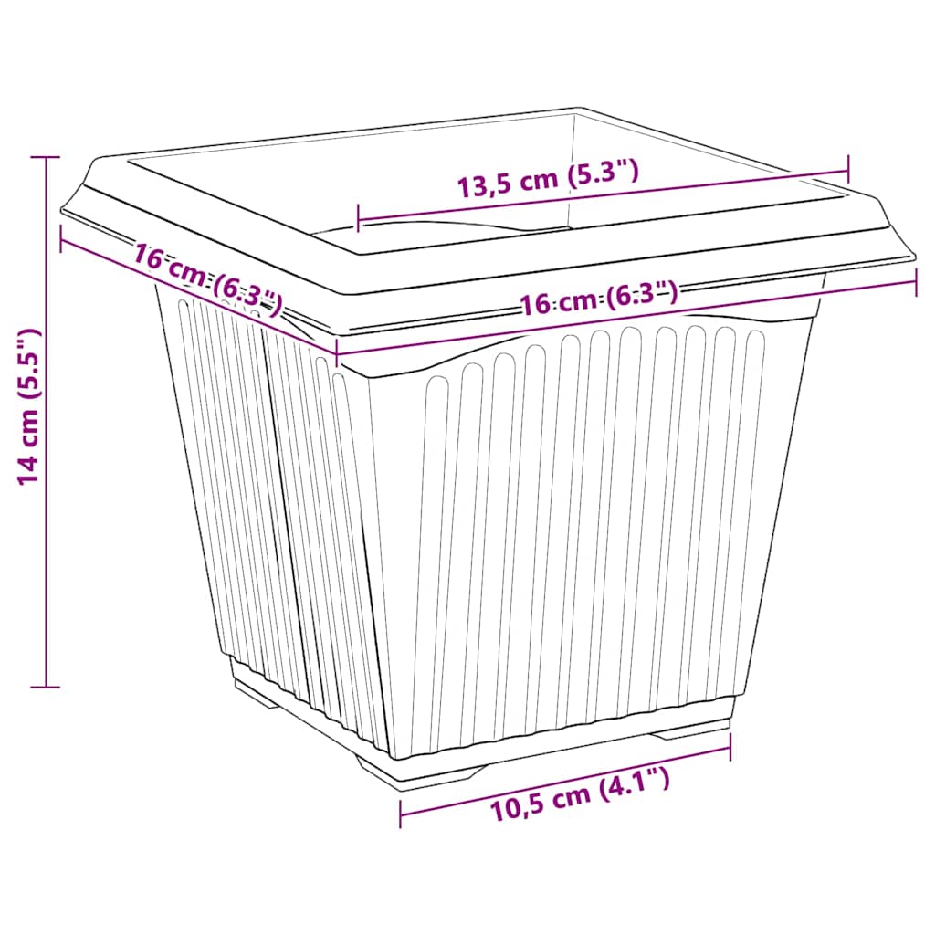 Kvadratna saksija za cvijeće 6 pcs Crvena cigla 16 x 16 x 14 cm