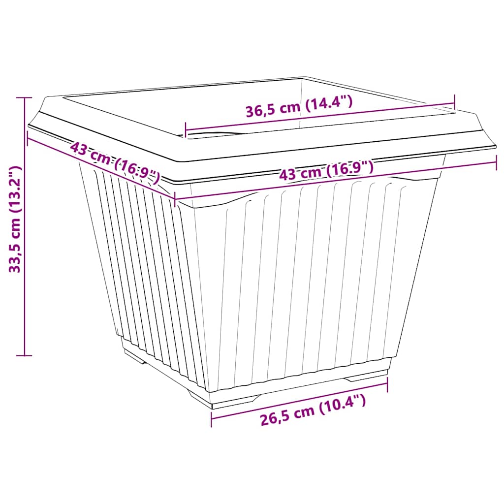 Kvadratna saksija za cvijeće 6 pcs Crna 43 x 43 x 33,5 cm