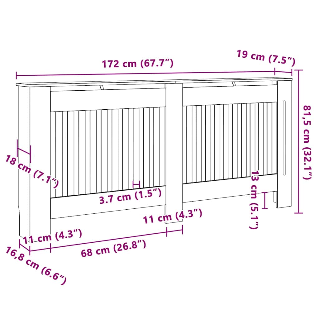 Pokrivač radijatora 2 pcs Siva 172 x 19 x 81,5cm