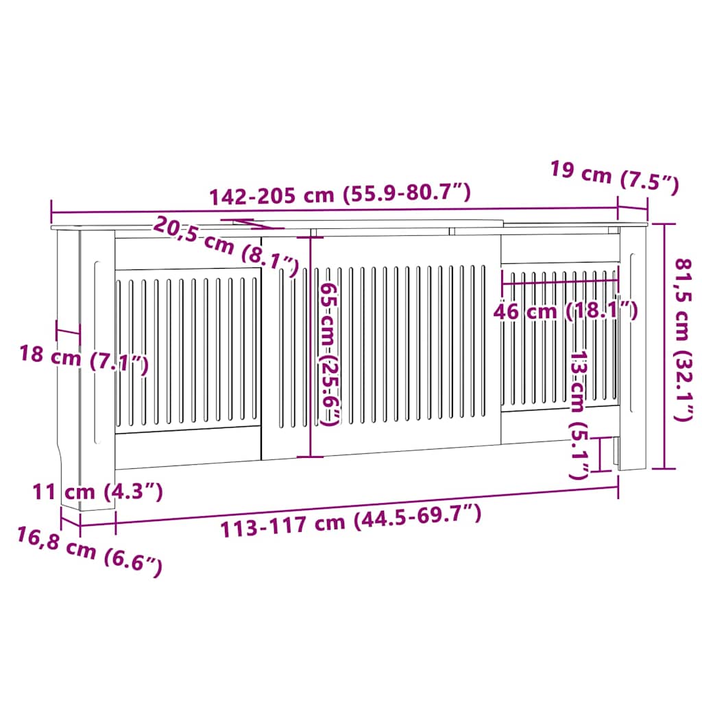 Pokrivač radijatora 2 pcs Siva 205 x 20,5 x 81,5 cm