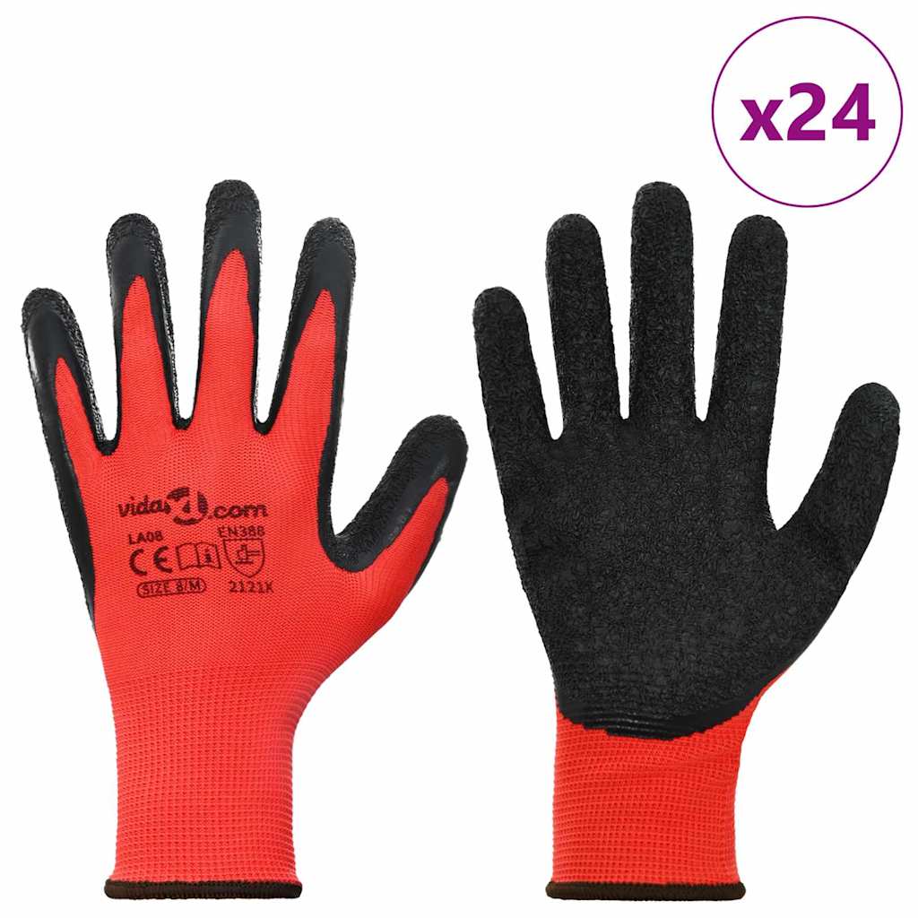 Rukavice za rad 24 pcs Crvena i Crna 8 / m Lateks premaz