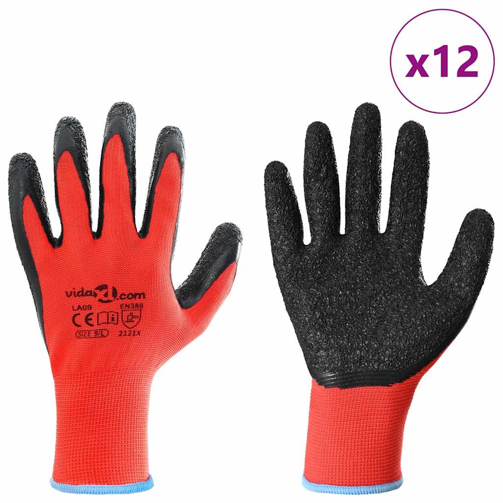 Rukavice za rad 12 pcs Crvena i Crna 9 / l Lateks premaz
