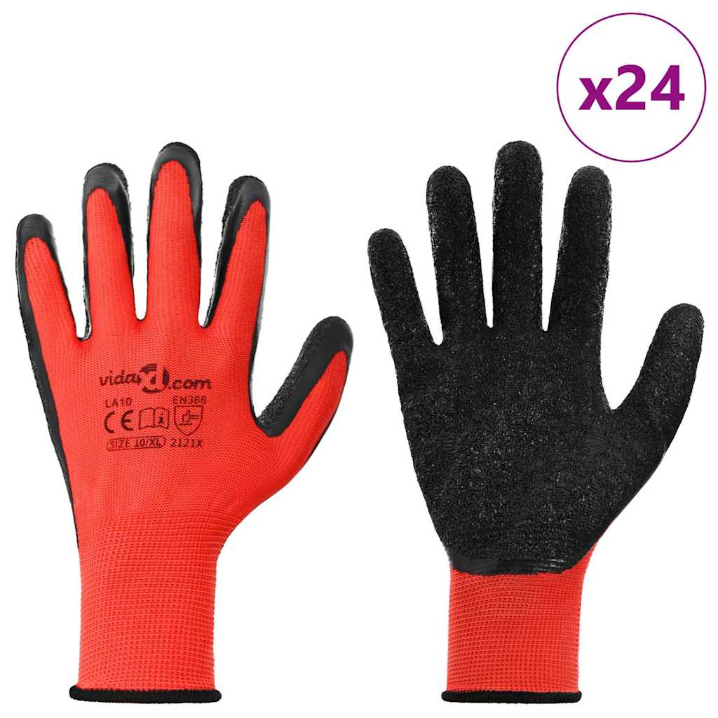 Rukavice za rad 24 pcs Crvena i Crna 10 / xl Lateks premaz