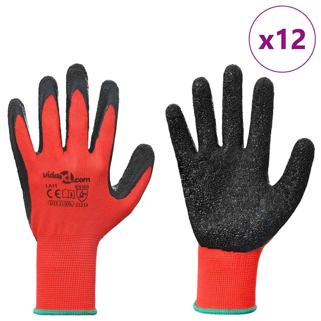 Rukavice za rad 12 pcs Crvena i Crna 11 / XXL Lateks premaz