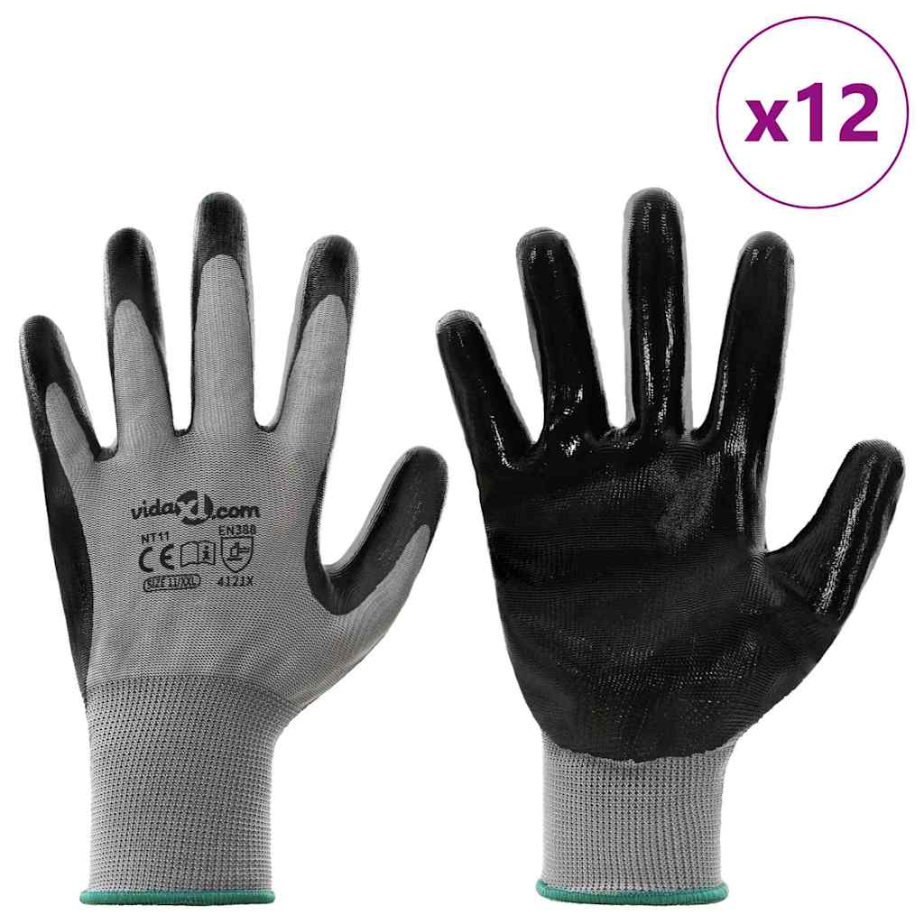 Rukavice za rad 12 pcs Siva i crna 11 / XXL Poliester
