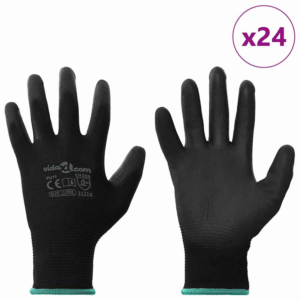 Rukavice za rad 24 pcs Crna 11 / XXL Poliester