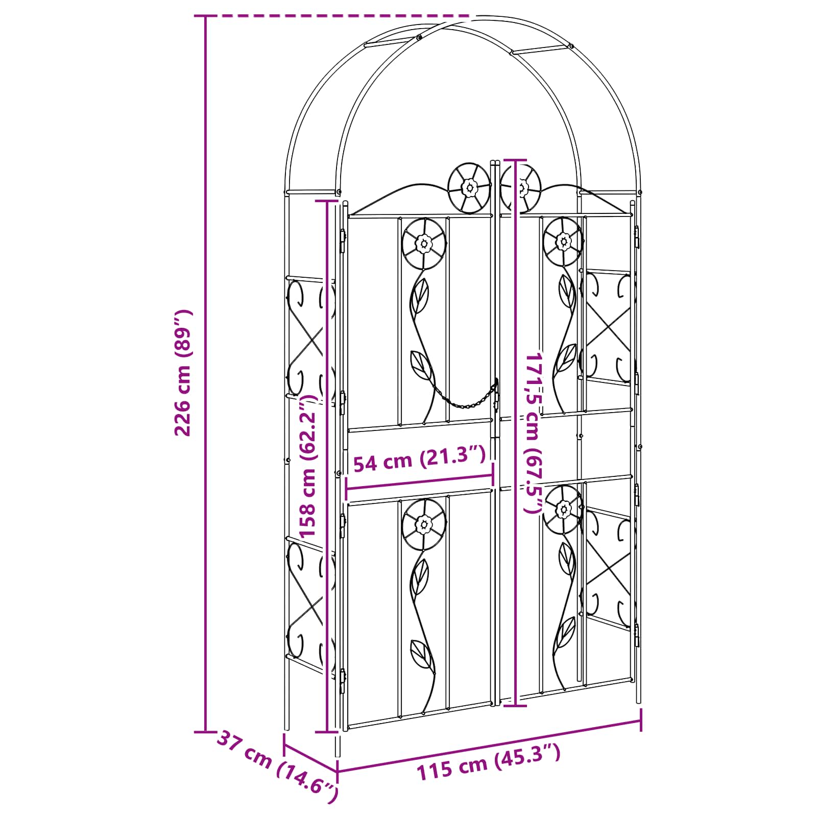 Vrtni Luk Jednobojno Crna 115 x 37 x 226 cm