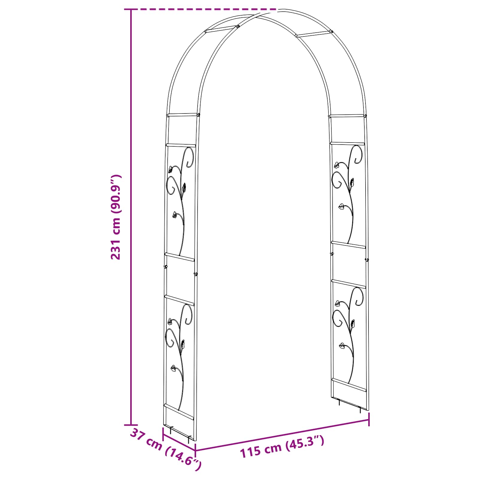 Vrtni Luk Cvjetni Crna 115 x 37 x 231 cm