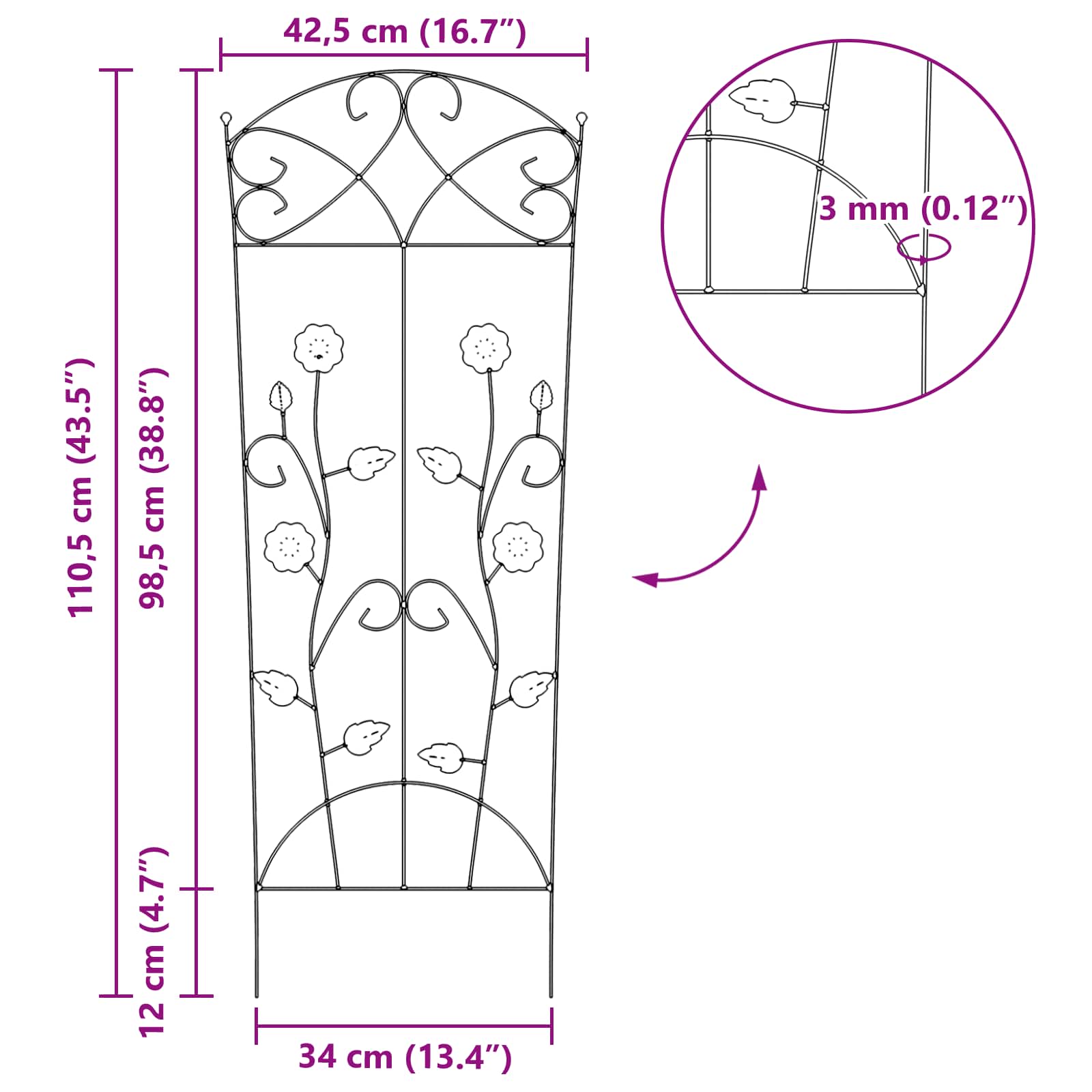 Vrtna Ograda 3 pcs Zelena 110,5 x 42,5 cm Čelik