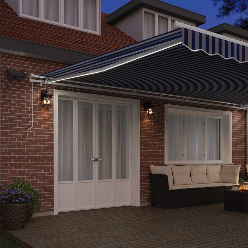 Skrovita tenda Plava i bijela 600 × 300 cm Poliester i aluminij