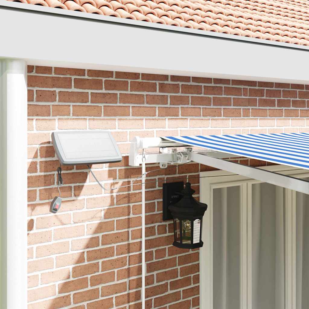 Skrovita tenda Plava i bijela 600 × 300 cm Poliester i aluminij