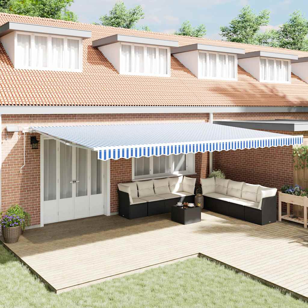 Skrovita tenda Plava i bijela 600 × 300 cm Poliester i aluminij