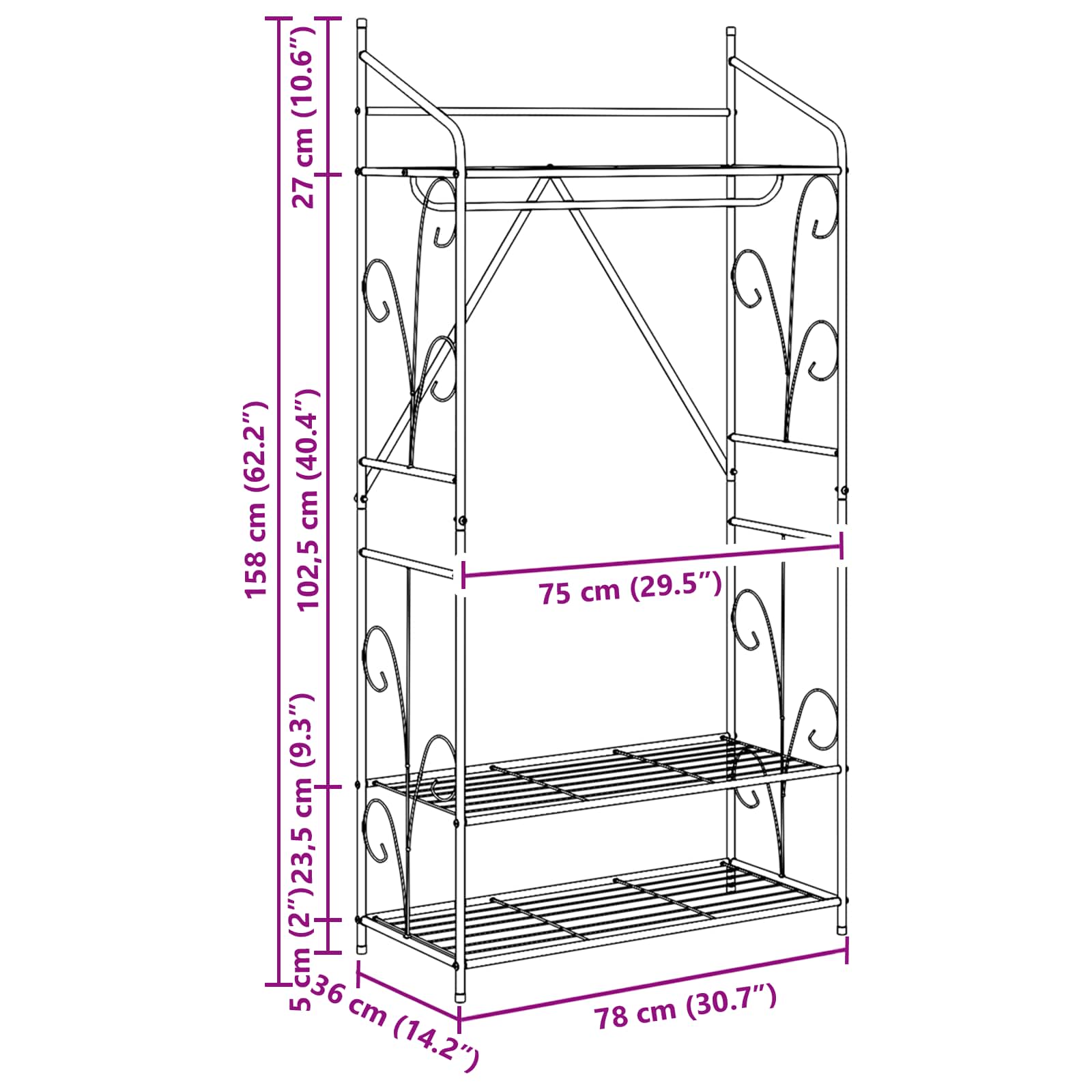 Otvoreni ormar Jednobojno 2 pcs 78 x 36 x 158 cm