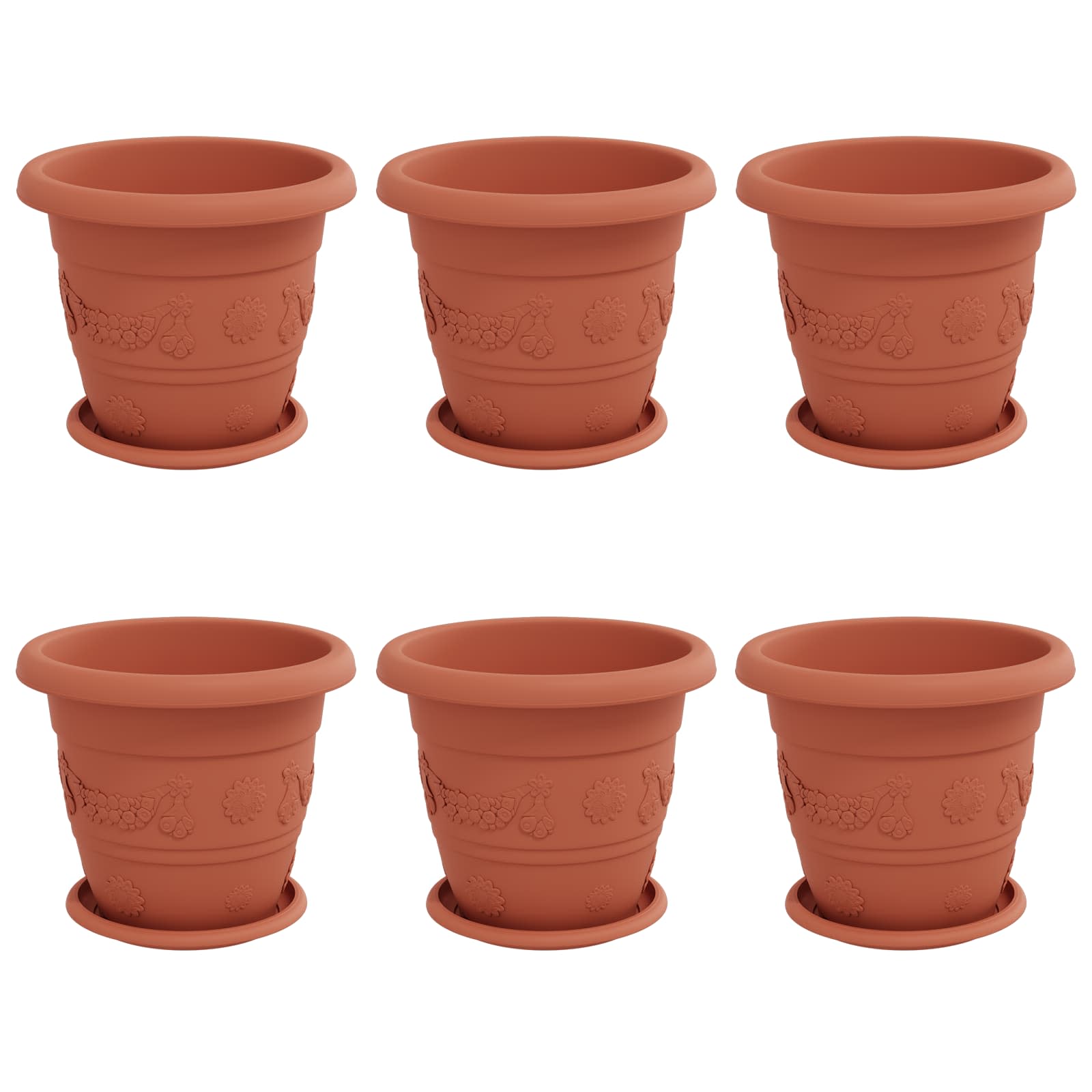 Saksije za biljke 6 pcs Crvena cigla Ø 26 x 21.5 cm Plastika