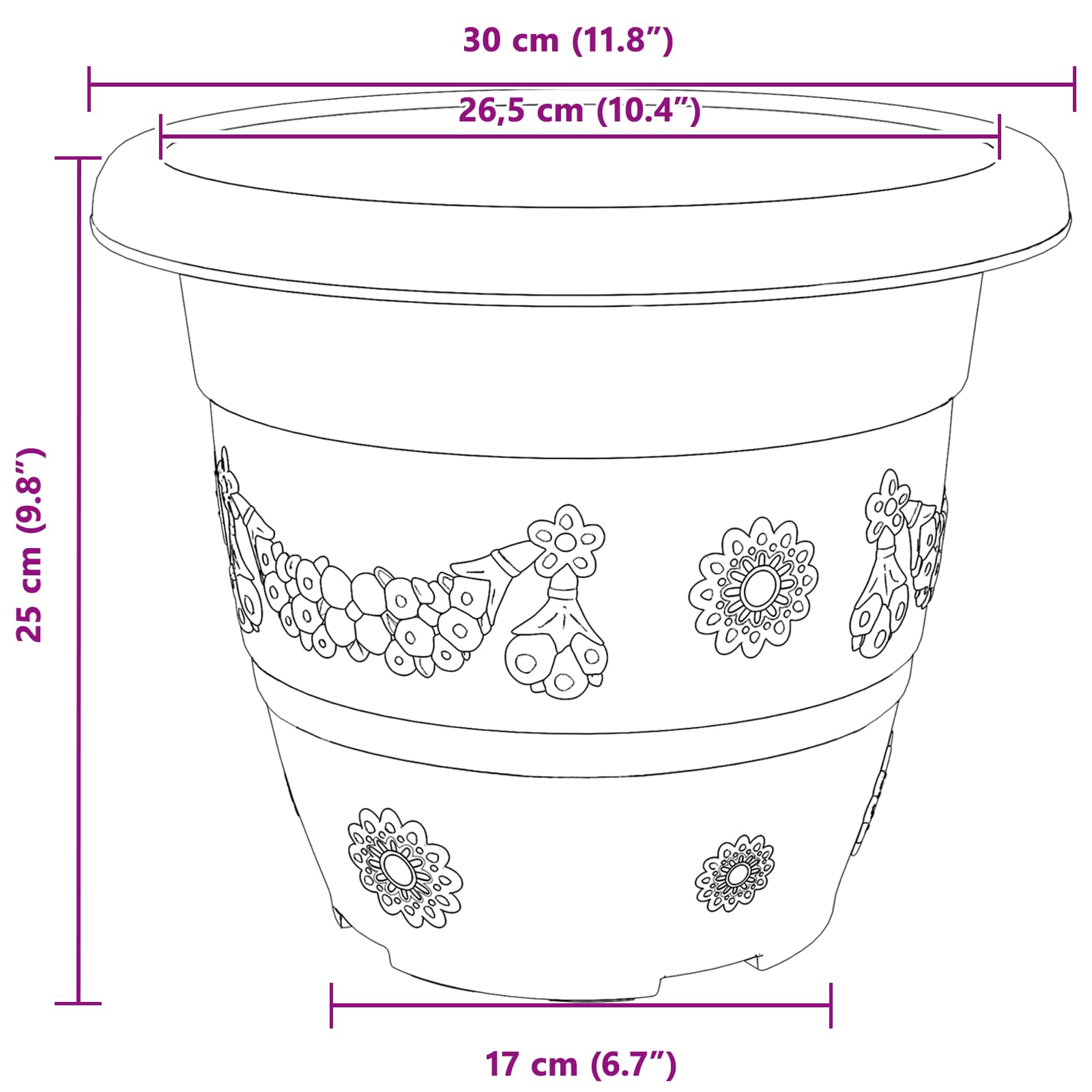 Saksije za biljke 6 pcs Crvena cigla Ø 30 x 25 cm Plastika