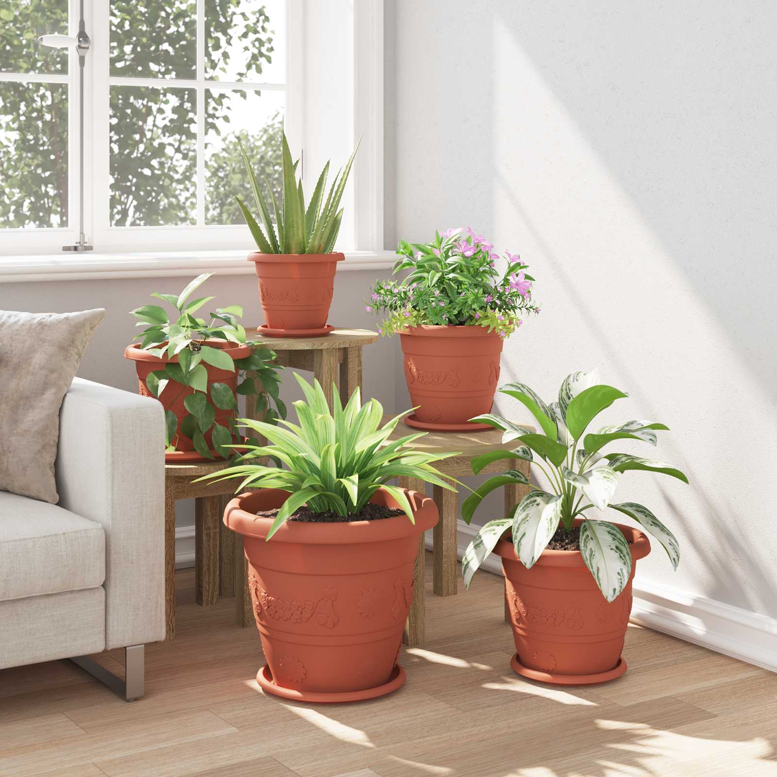 Saksije za biljke 6 pcs Crvena cigla Ø 39 x 32 cm Plastika