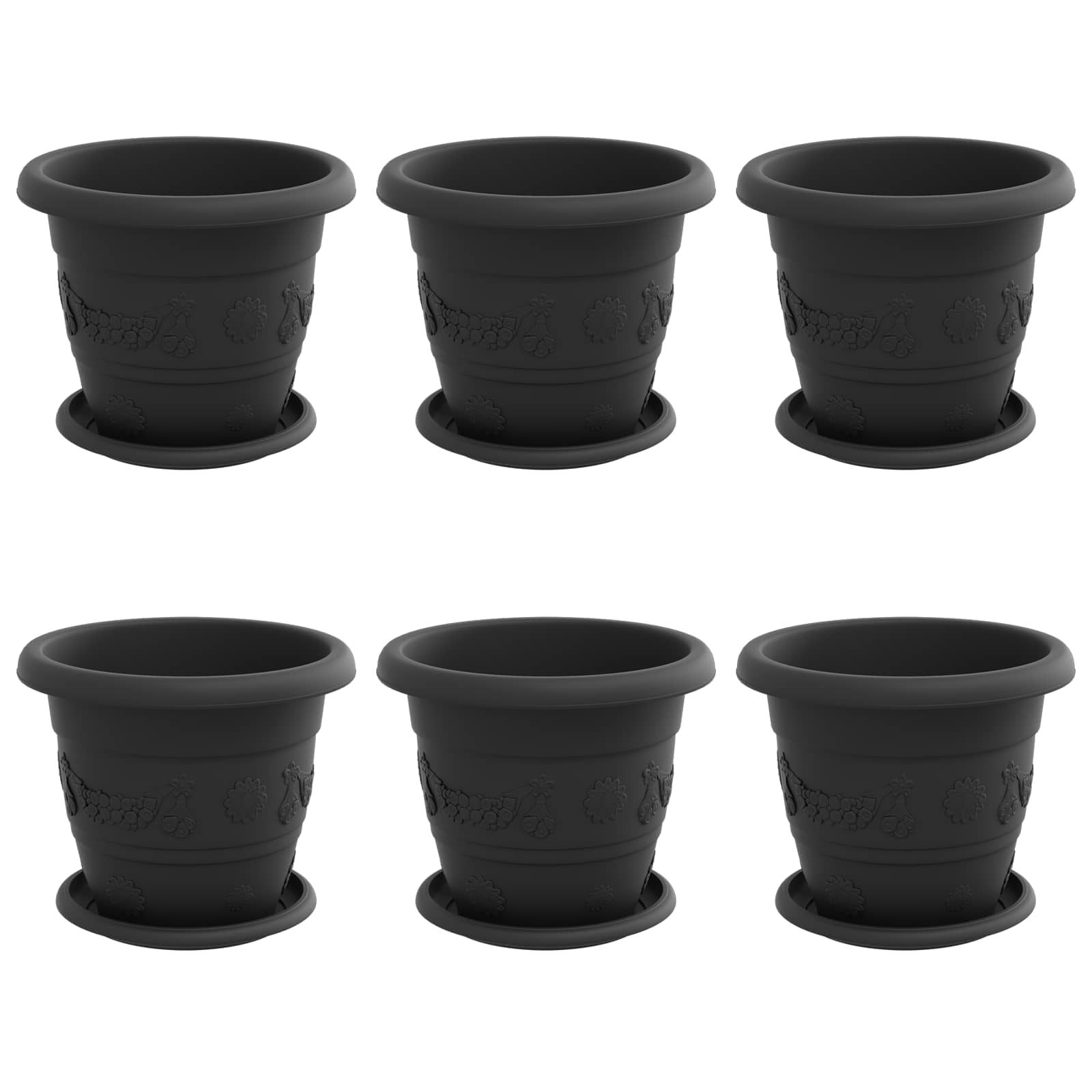 Saksije za biljke 6 pcs Crna Ø 22 x 18 cm Plastika