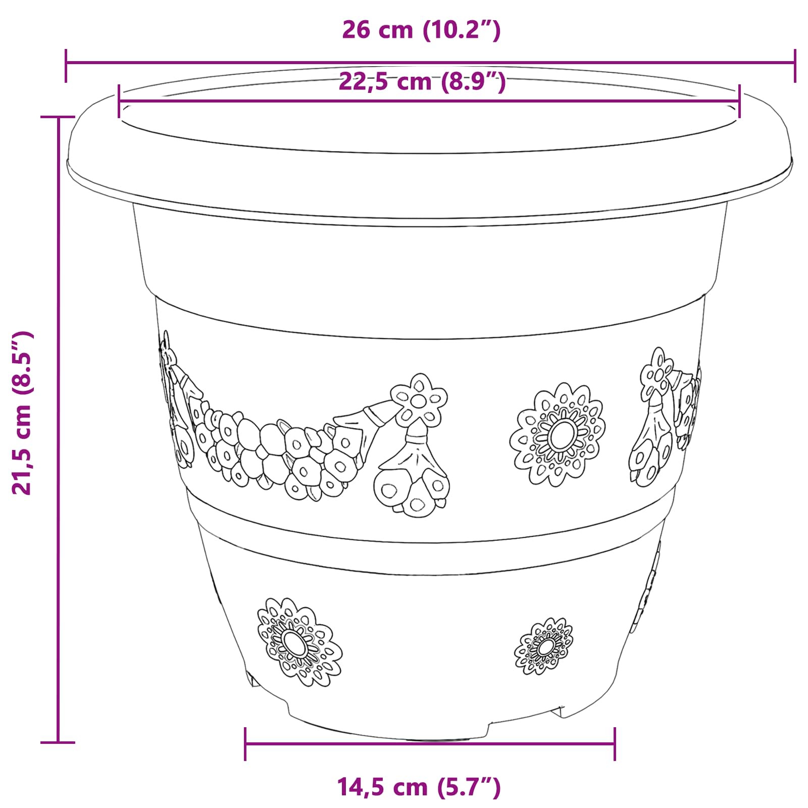Saksije za biljke 6 pcs Crna Ø 26 x 21.5 cm Plastika