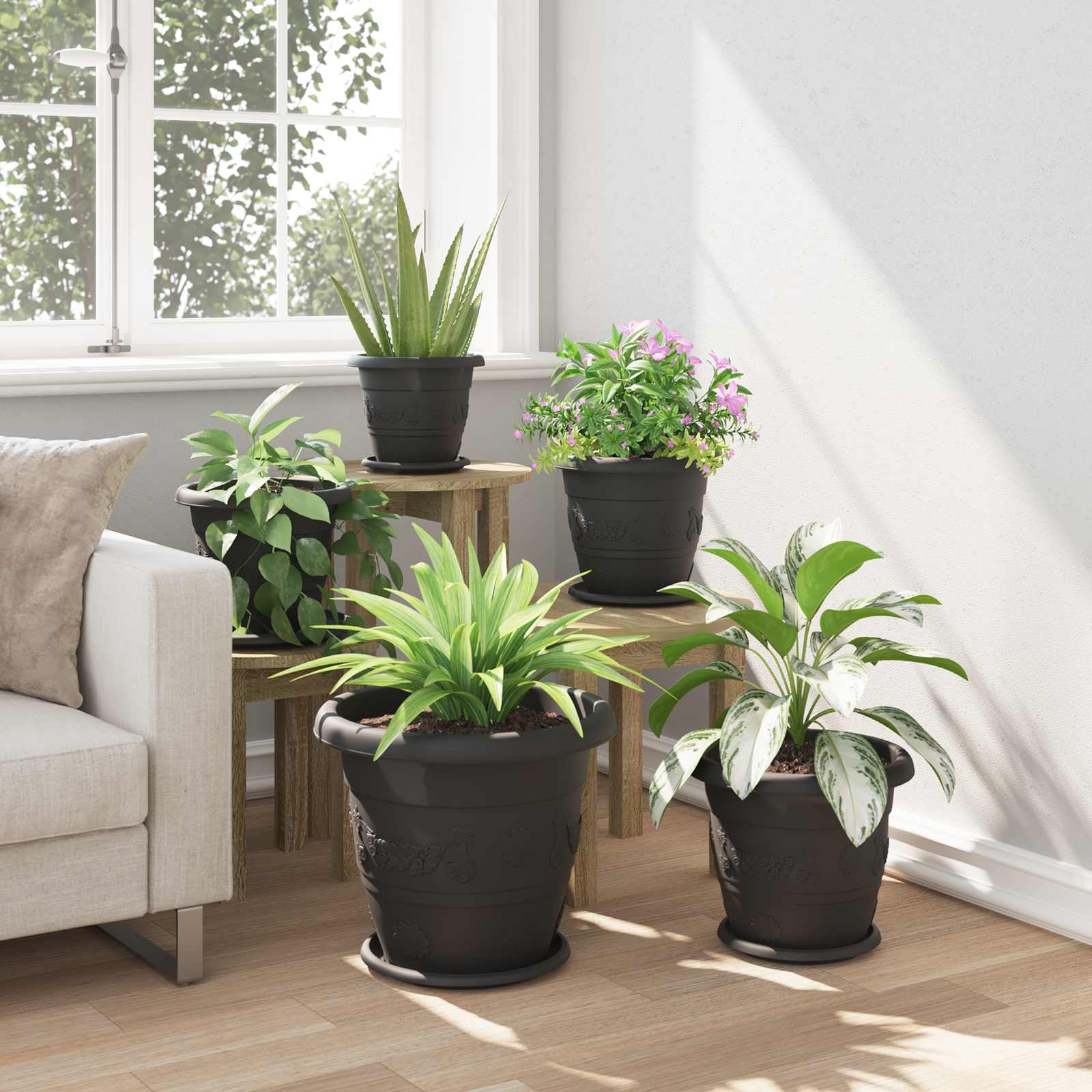 Saksije za biljke 6 pcs Crna Ø 39 x 32 cm Plastika