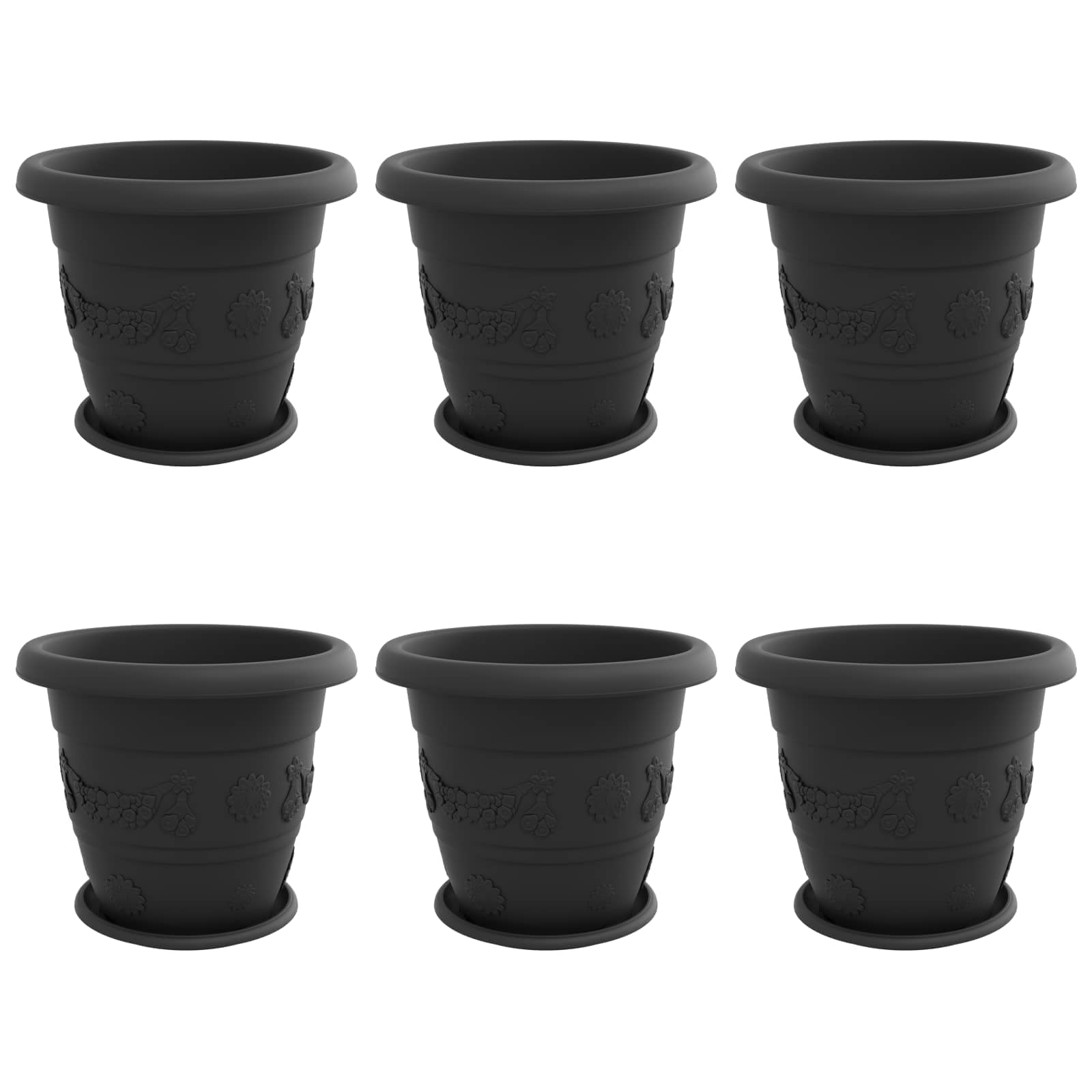 Saksije za biljke 6 pcs Crna Ø 39 x 32 cm Plastika