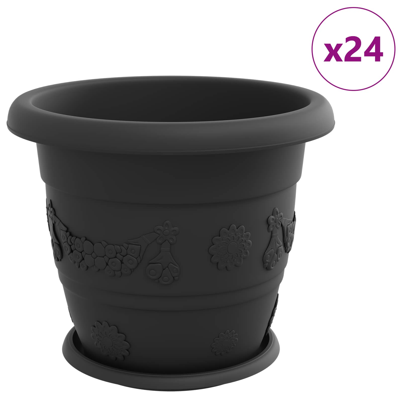 Saksije za biljke 24 pcs Crna Ø 34 x 28 cm Plastika