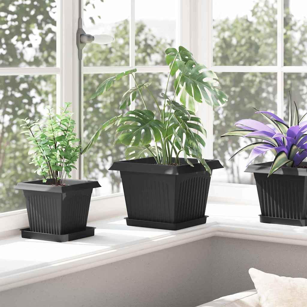 Saksije za biljke 6 pcs Crna 23 x 23 x 17,5 cm Plastika