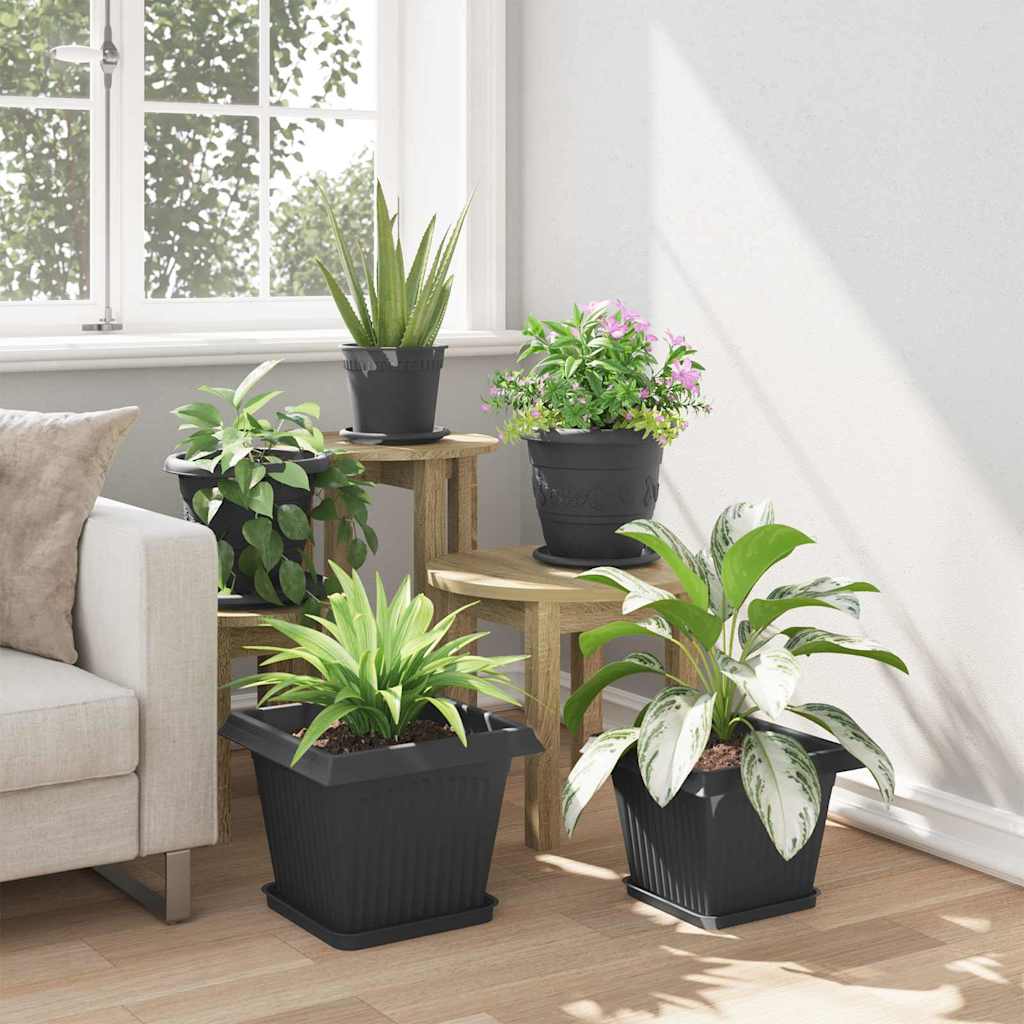 Saksije za biljke 6 pcs Crna 33 x 33 x 26 cm Plastika