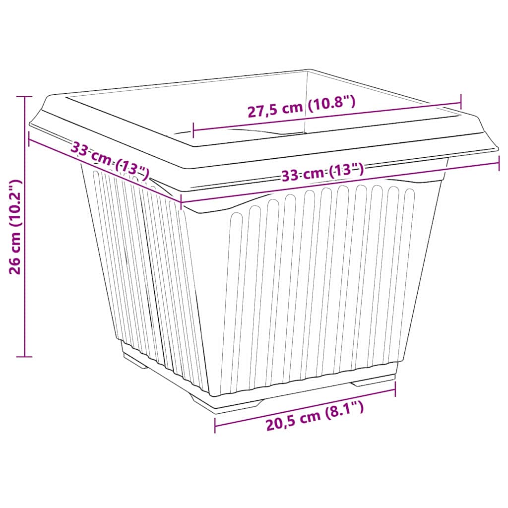 Saksije za biljke 6 pcs Crna 33 x 33 x 26 cm Plastika