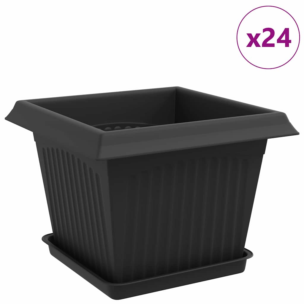 Saksije za biljke 24 pcs Crna 23 x 23 x 17,5 cm Plastika