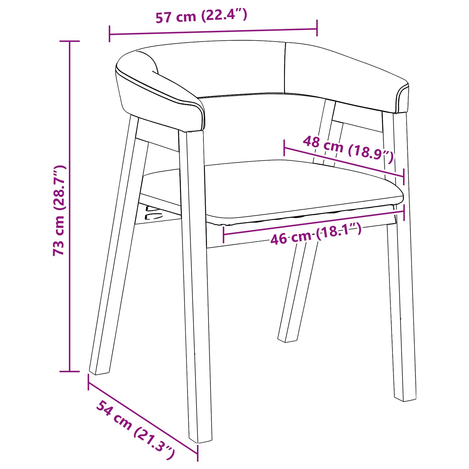 Trpezarijske stolice 2 pcs Prirodna 54 x 57 x 73 cm