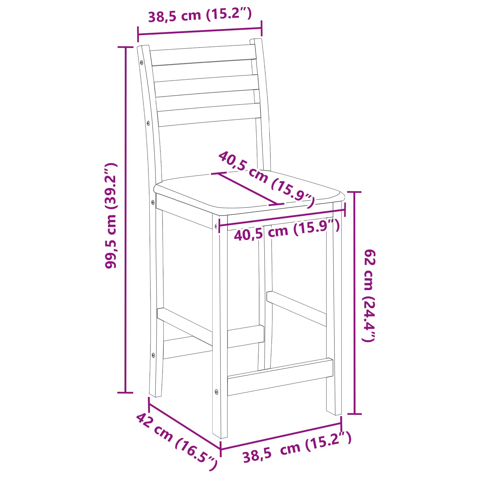 Trpezarijske stolice 2 pcs Prirodna 40 x 47,5 x 99,5 cm