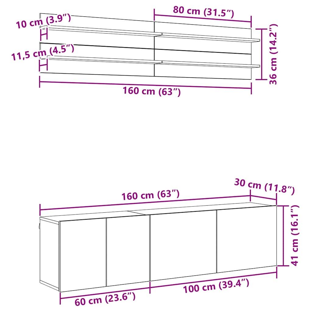 TV Jedinice Zidne 6 pcs Staro drvo Konstruirano drvo