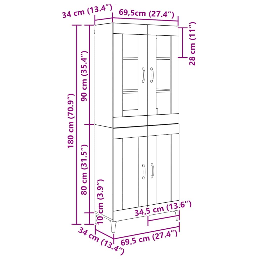 Highboard Staro drvo 69,5 x 34 x 180 cm Konstruirano drvo