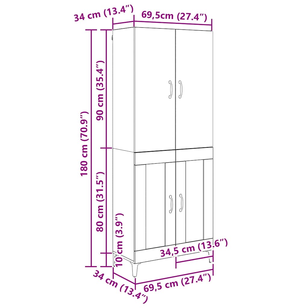 Highboard Crni hrast 69,5 x 34 x 180 cm Konstruirano drvo