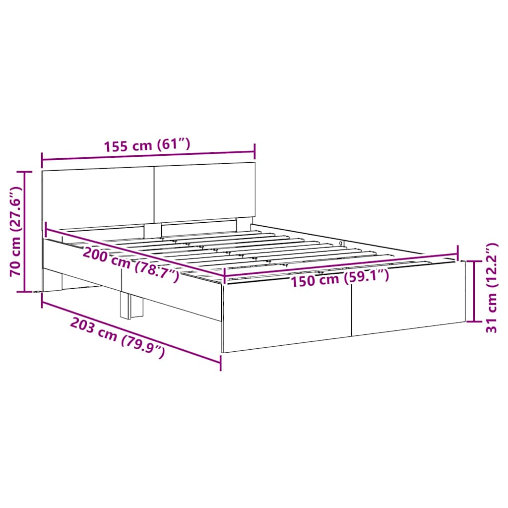 Krevetna konstrukcija Umjetnički hrast 150 x 200 cm
