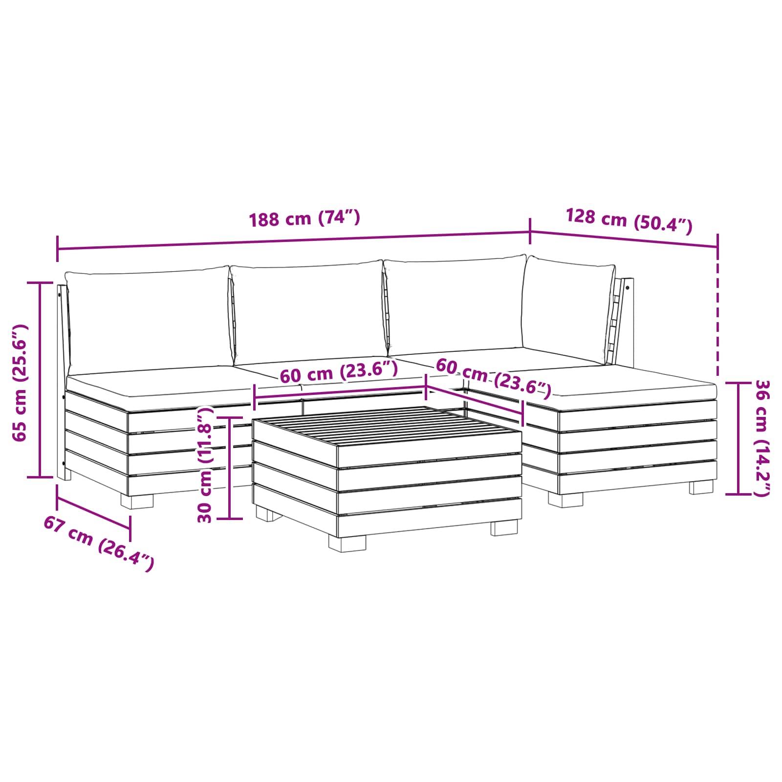 Set vanjskih sofa s jastukom 5 Komad Smeđa Čvrsto drvo akacije