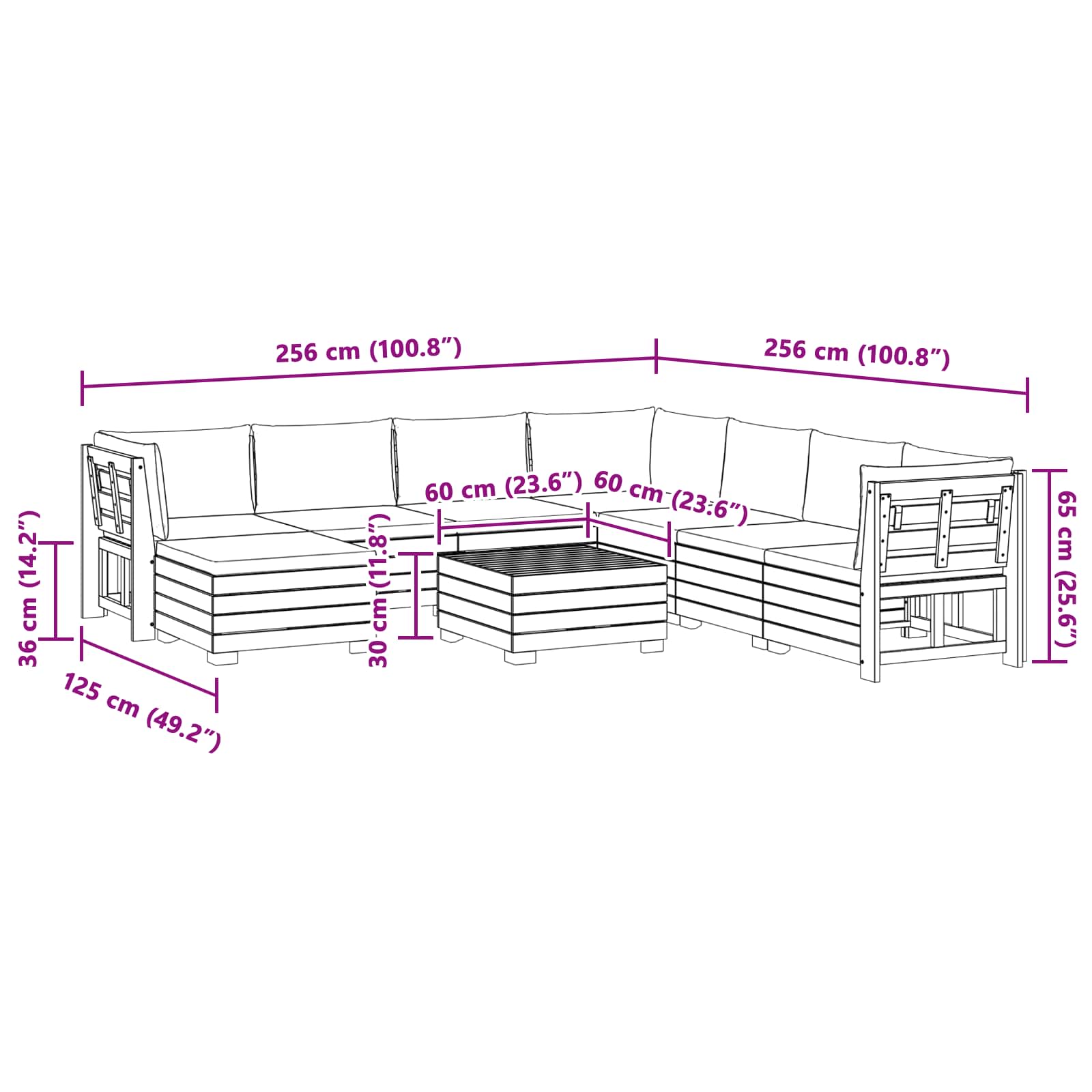 Set vanjskih sofa s jastukom 9 Komad Smeđa Čvrsto drvo akacije