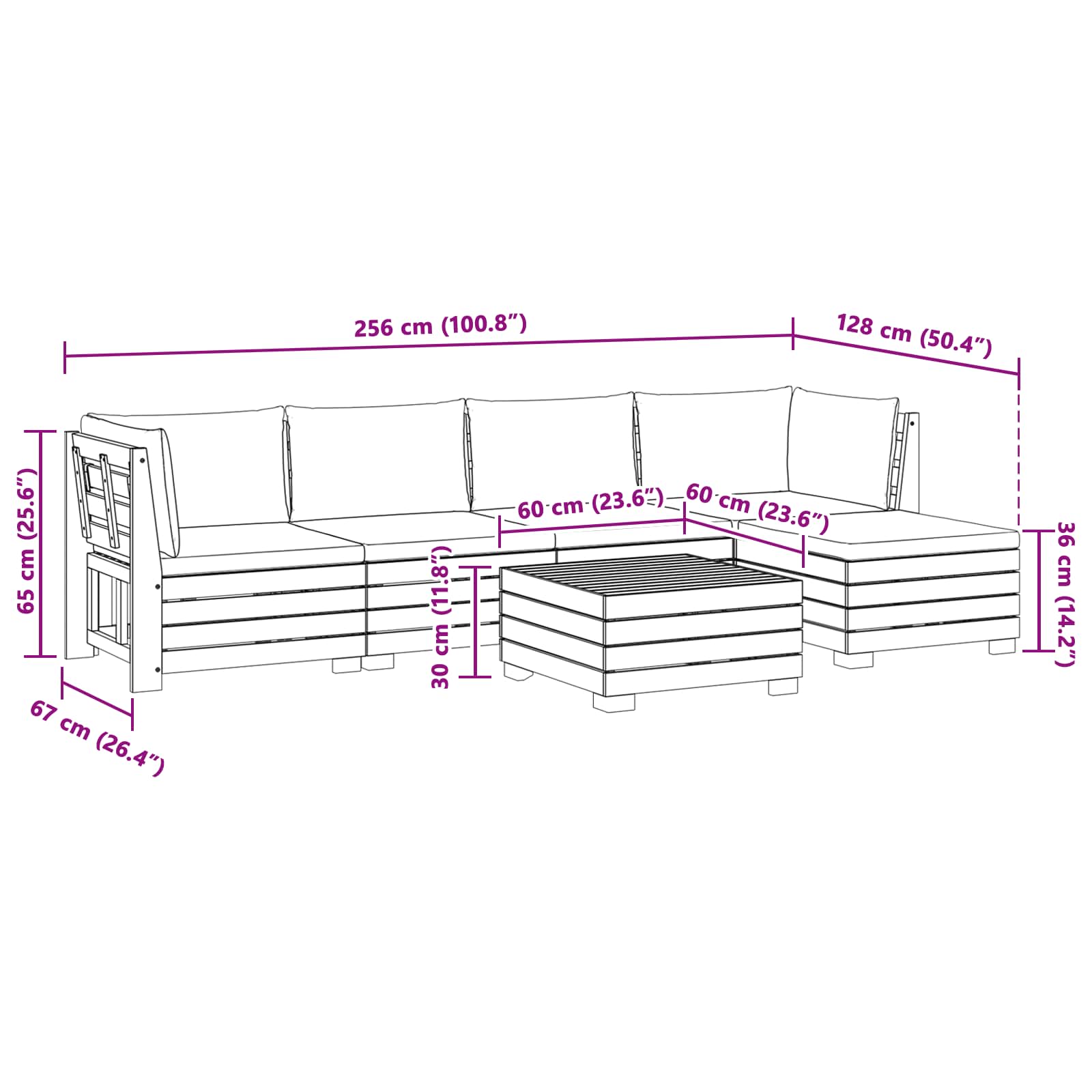 Set vanjskih sofa s jastukom 6 Komad Smeđa Čvrsto drvo akacije