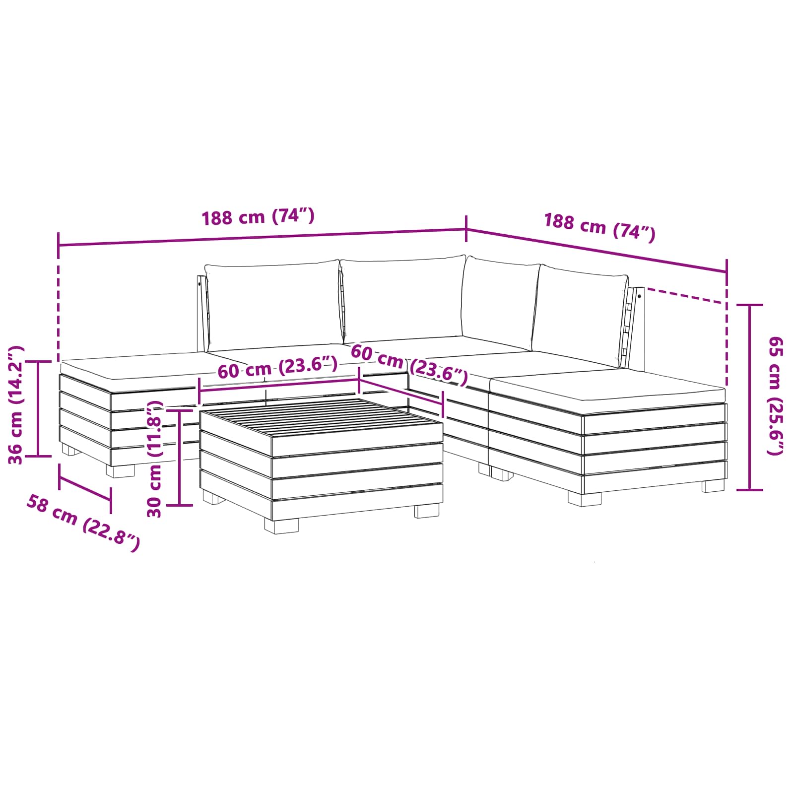 Set vanjskih sofa s jastukom 6 Komad Smeđa Čvrsto drvo akacije