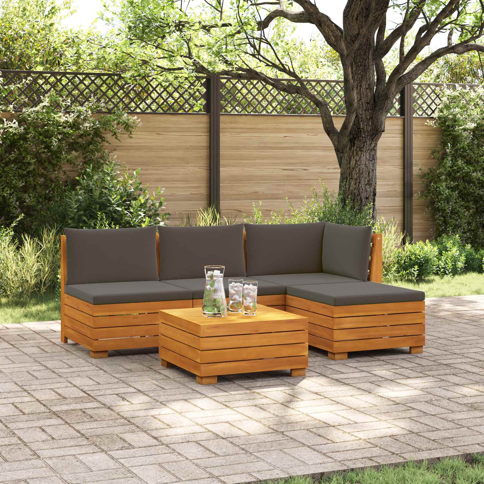 Set vanjskih sofa s jastukom 5 Komad Smeđa Čvrsto drvo akacije